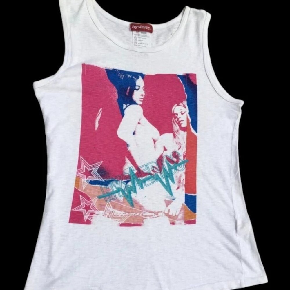 HYSTERIC GLAMOUR Sleeveless White Cotton Tank Top Graphic Tee Shirt Size S M